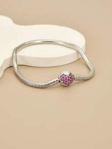 1pc Fashionable Charm Cubic Zirconia Snake Chain Stainless Steel Bracelet For Men & Women, Red Heart, Heart Lock, Suitable For Party, Daily Wear, European & American Style, Personalized, Generosity, Cubic Zirconia, Wedding Jewelry, Gift For Girl, Relative, Friend, Birthday, Valentine's Day, Gift For Lover - Silver - View 14