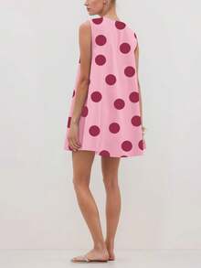 Women's Cute Polka Dot Babydoll Mini Dress Scoop Neck Flowy Sleeveless Short Dress Ruched Loose Fit Dress - Hồng - Xem 3