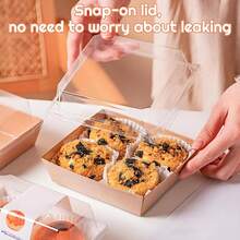 5.3x 4.9 X 2.4 Inches Paper Cake Boxes With Clear Lids, 50 Pack Square Disposable Bakery Boxes To Go Food Containers For 3-4 Inch Cake, Pie, Dessert, Cupcake, Charcuterie, Cocoa Bomb (Brown) - 棕色 - 查看 9