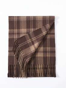 1 件装 男士或女士冬季保暖长款柔软围巾 格子流苏围巾 男士柔软经典围巾
