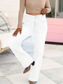 Jeans de pierna recta y ajustada de cintura media - Pantalones vaqueros de estilo callejero, adecuados tanto para looks casuales como de moda - Blanco - Ver 3