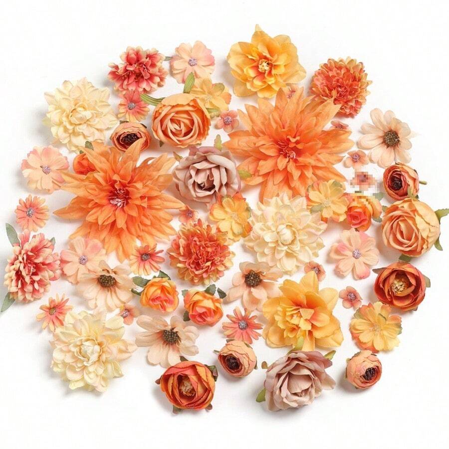 2/5/10/15/20/30/40/60/100Pcs Small Artificial Flower Heads, Fall Silk Faux Orange Peony Daisy Rose, For DIY Crafts, Wedding Garland, Halloween, Christmas, And Thanksgiving Season, Cake Topper & Home Decoration,Decoration In The Center Of The Dining Table