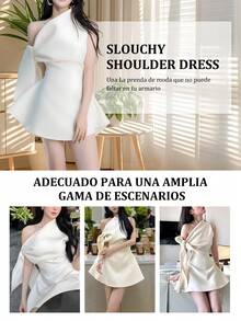 Vestido corto y minimalista de mujer en color liso, con tirantes de lazo y sin mangas, de color claro - Beis - Ver 9