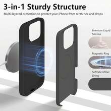 奢华闪亮荧光液态硅胶磁吸软手机壳，兼容 17 Air 16 15 14 13 12 17 Pro Max Plus - 黑色 - 查看 8