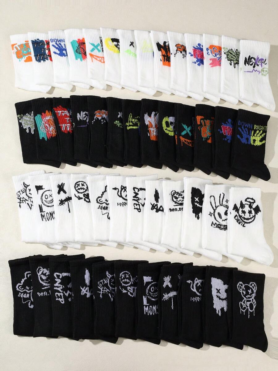 10 Pairs Graffiti Fashion Streetwear Elastic Long Tube Socks For Teens