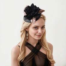 Fascinators Hats Women,Tea Party Fascinator Hair Clip With Feathers Wedding,Derby Hats Headbands - Style6-黑色 - 查看 3