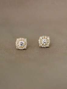 GAGAFEEL 1 Đôi bông tai nhỏ nhắn và dễ thương bằng bạc Sterling S925 đính đá Cubic Zirconia, thiết kế hình vuông tối giản, phù hợp để đeo hàng ngày. - Vàng - Xem 8