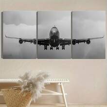 3pcs Large Black & White Airplane Flight Artwork, Unframed Canvas Prints And Posters, Home Decor Wall Art, High Definition Printing, Suitable For Living Room, Bedroom, Dining Room And Office Decoration