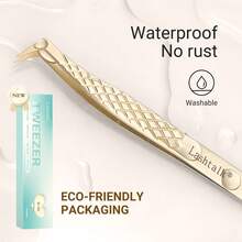 Lashtalk 1Pc Eyelash Extension Tweezers Makeup Tools Stainless Steel Non-Magnetic Pincet Volume Fake Lashes Supplies 3D Accurate - Gold - View 6