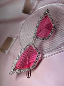 015068863-0007-17077 3副女士水晶装饰粉色镜框Y2K奢华派对时尚眼镜，适合海滩、主题派对、音乐会、音乐节、锐舞派对等场合。（附赠清洁布） - 1*紅/紅片+1*透框/淺粉+1*透粉/粉 - 查看 7