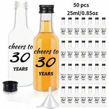 50/1pc 0.85oz/1.7oz Mini Liquor Bottles,Empty Plastic Bottles,Cheers To 16/21/30/40/50/60/70/80 Years,For Women Men Birthday Anniversary Wedding Celebration Party Favors, For Homemade Juice,Water,Smoothies, Anniversaries,Restaurant,Party
