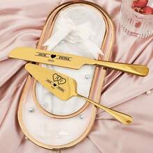Juego personalizado grabado para cortar el pastel de boda - Servidor y cuchillo de pastel de acero inoxidable personalizado con nombres/fechas, elegante regalo para la ducha nupcial, recuerdo de aniversario, regalo de boda para la novia y el novio (envío gratis), vajilla personalizada, renovación del hogar - multicolor - Ver 5