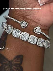 Fashionable & Elegant Heart-Shaped Bracelet, Zinc Alloy With Rhinestones Jewelry, Suitable For Men & Women, Party/Birthday Gift - Diamond Heart Bracelet - View 11