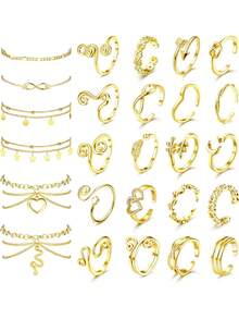 Milacolato Toe Rings And Ankle Bracelets For Women Silver Rose Gold Plated Anklet Toe Rings Cute Layered Anklets Open Tail Rings Adjustable Beach Foot Jewelry For Summer - 彩色 - 查看 8