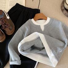 1件装男童二合一华夫格针织休闲绅士卫衣，秋季新款儿童时尚套头衫