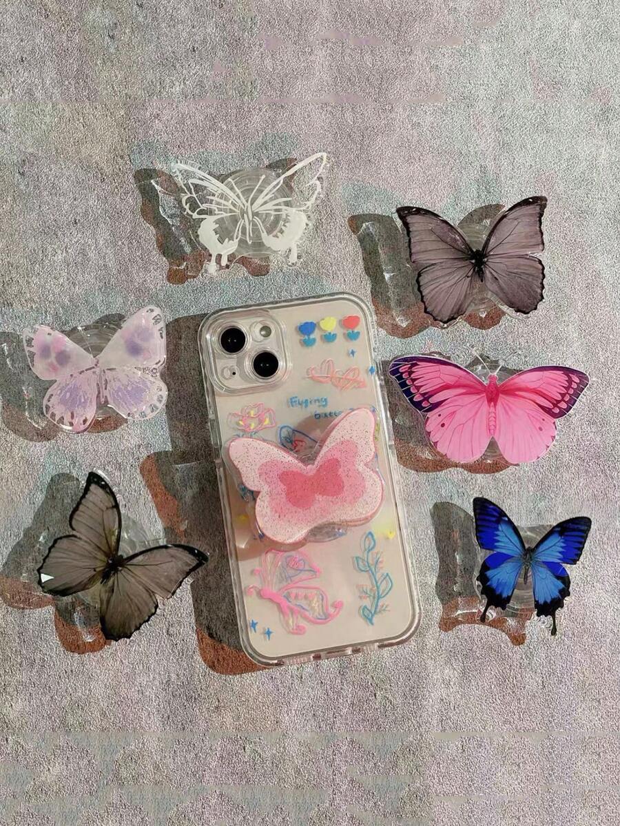 1 Dreamy Butterfly Phone Sliding Stand, Phone Case Adhesive Stand, TV Series Watching Wonder, High-End Retractable And Detachable Stand Compatible With IPhone, Android Phone, Gift For Birthday, Family, Friends Push-Pull Phone Grip Phone Holder Phone Accessories - Multicolor - View 1