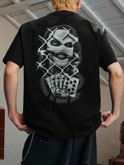 Camiseta blanca de verano para hombre 2025, camiseta gráfica casual de estilo callejero con estampado de póker, emo, estilo de los años 2000