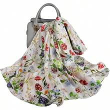 100% Mulberry Silk Scarf For Women Lightweight Long Scarves Beach Wraps Cover Up -Travel Photography Scarfhalloween - 白色花卉 - 查看 8