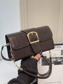 新款时尚方形扣单肩包，女士简约单肩斜挎包，锁扣腋下包，百搭 - 咖啡 - 查看 12