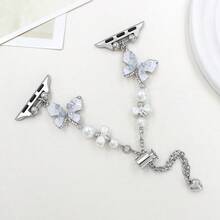 1条奢华闪亮珍珠蓝蝴蝶表带，兼容40mm、41mm、38mm、42mm、44mm、45mm、49mm、46mm表带，适用于Series 10、9、8、7、6、5、4、3、2、1、Ultra SE等型号。 - 銀色 - 查看 2