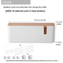 1pc Large Cable Management Box With Wooden Cable Cover, Includes 10pcs Ties And 2pcs Winders, Plastic 7-Hole And 4-Hole Adapter Plug Cable Concealer Box, Spacious Wire Organizer, Socket Protector Hidden Safely Under Desk Or Floor - Great For Home And Office, Gift For Friends, Boyfriend/Girlfriend, Mother's Day, Wedding