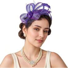 Fascinators Hats Women,Tea Party Fascinator Hair Clip With Feathers Wedding,Derby Hats Headbands - Ha9461-紫色 - 查看 1
