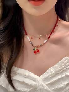 1 Peça Colar de Contas Colorido, Colar de Contas de Cereja Vibrante de Verão, Corrente de Clavícula de Estilo Nicho 2025, Corrente de Pescoço Doce. É adequado para as senhoras usarem durante as viagens, pode ser combinado para uso diário e pode ser dado como presente para familiares e amigos.