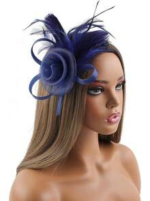 Fascinators Hats Women,Tea Party Fascinator Hair Clip With Feathers Wedding,Derby Hats Headbands - Ha9462-xanh nước biển - Xem 2