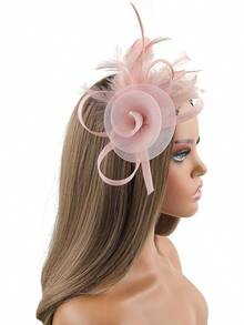 Fascinators Hats Women,Tea Party Fascinator Hair Clip With Feathers Wedding,Derby Hats Headbands - Ha9462-粉紅色 - 查看 3