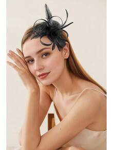 Fascinators Hats Women,Tea Party Fascinator Hair Clip With Feathers Wedding,Derby Hats Headbands - Style2-黑色 - 查看 3