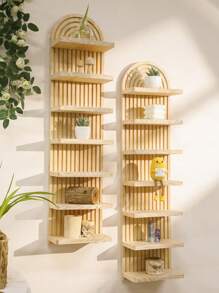 1 pièce Étagère flottante en bois, étagère d'affichage à design en arc, organisateur de stockage à plusieurs niveaux, décoration pour la maison, étagère murale, support d'affichage en bois naturel minimaliste pour le salon, la chambre à coucher, la pépinière, style bohème
