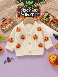 Autumn/Winter New Baby Halloween Cardigan Sweater, Handmade Pumpkin Decor, Comfortable Versatile Holiday Style - White - View 2