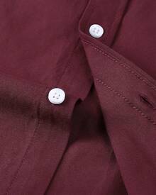 Men's Short Sleeve Oxford Shirt Regular Fit Button Down Collar Shirts With Pocket-20256688 - 酒紅色 - 查看 4