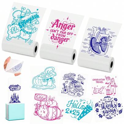 T02 Mini ThermalSticker Paper- Colorful Text Transparent Printing Paper,Compatible With Phomemo M02/M02X/M02L Label Printer For Photo/Note/DIY/Memo,3 Rolls,53mm,Blue,Pink,Green For Christmas Gift Sticker