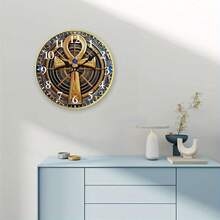 Egyptian Theme Silent Quartz Wall Clock With Ankh Symbol And Hieroglyphics - Gold And Black Metal Design, Large Easy-To-Read White Hands, 2D Flat Round Clock, Suitable For Home Decoration, Birthday/Christmas/Halloween Gift, Egyptian Decorative Clock, Wooden Frame With Silent Quartz Movement, Gold Dial With Black Numbers, Ideal Wall Decoration, Fashionable And Practical Home Accessory, Fashionable Wall Clock, Extra Large Wall Clock, 2D Flat Design - 10x10in - View 5