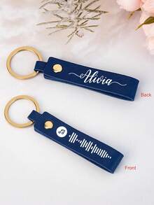 1pc Personalized Name Leather Keychain, Customized Text Music Code Design Key Ring, Minimalist Bag Charm, Car Key Accessory, Gift For Friends And Family - Multicolor - View 3