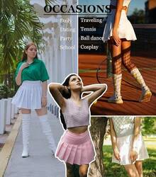 Women Pleated Skirt Tennis Golf Skorts With Lining Shorts Athletic Pleated Skirts For Women - 藍色格子 - 查看 6