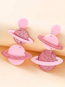 1 Pair Of Natural Element Planet Design Acrylic Composite Process Ear Needles And Earrings Are Dopamine Accessories For Fashionable Women