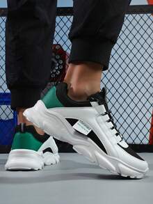 ​Men's Bright White & Black Wellness Lifestyle Sneakers - Green Accent Comfort Shoes For Urban Stroll, Year-Round Everyday Essentials​ - 黑與白 - 查看 3