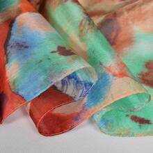 100% Mulberry Silk Scarf For Women Lightweight Long Scarves Beach Wraps Cover Up -Travel Photography Scarfhalloween - 橘藍 - 查看 8