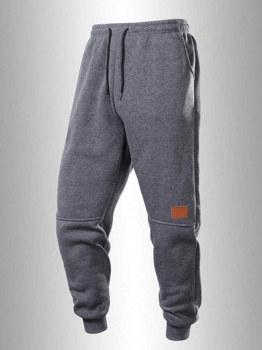 Men's Casual Running Pants, With Adjustable Drawstring, Side Pockets And Logo Patch Design, Suitable For Gym, Jogging, Training And Leisure Wear Winter