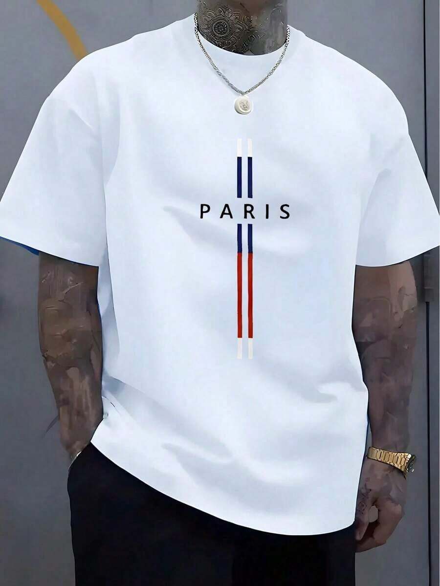 Men's Cotton Casual T-Shirt, Paris Graphic Design2025
