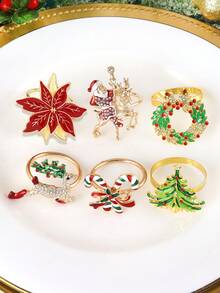 2-6pcs/Set Christmas Napkin Rings, Snowman, Christmas Tree, Boots, Santa Hat, Candy Cane, Christmas Table Decor Napkin Holders, Christmas Party Napkin Rings - Multicolor - View 4
