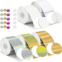 2 Inch Circle Thermal Sticker Labels Self Adhesive Round Direct Thermal Labels Multipurpose Printer Stickers For DIY Logo Design, Qr Code, Name Tag(Holographic/Transparent/White Color)