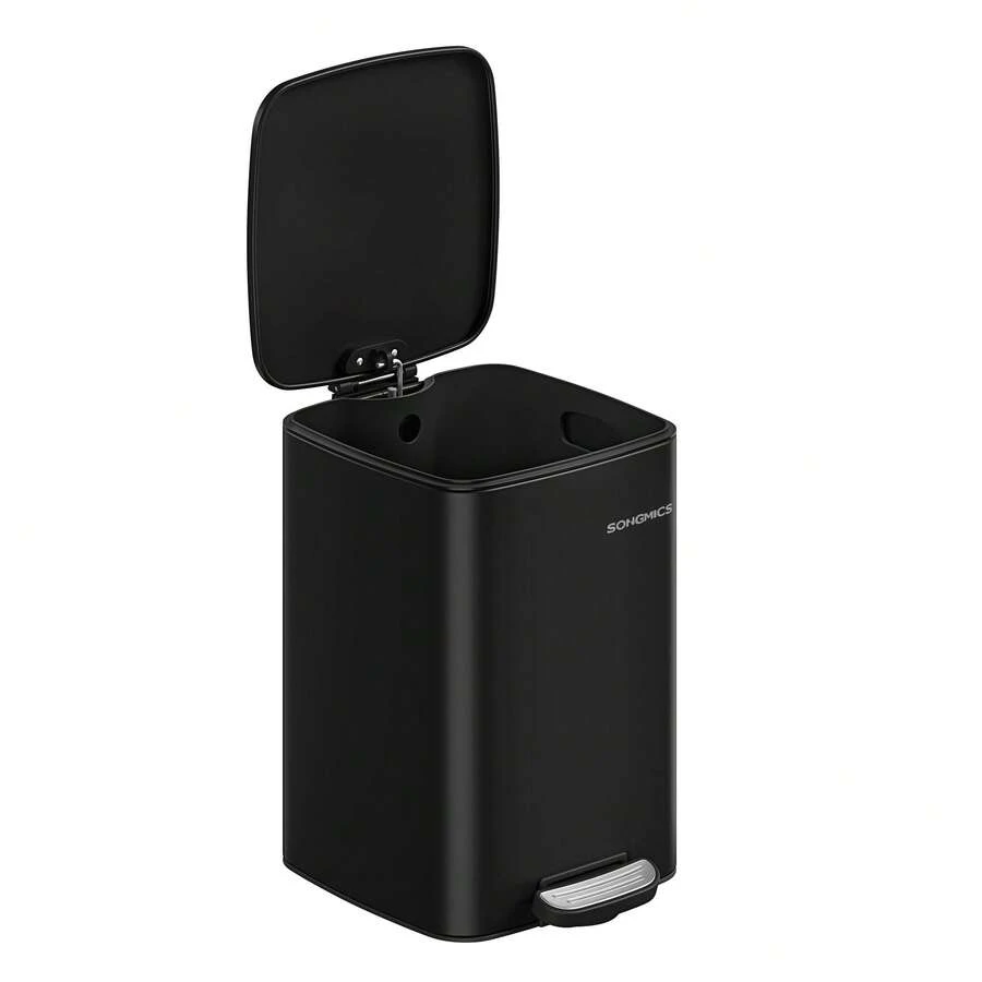 SONGMICS Cubo de basura de cocina, de 20 L (5.2 galones), cubo de basura de acero inoxidable, con cubo interior, cierre suave y se mantiene abierto - Tinta negra - Ver 1