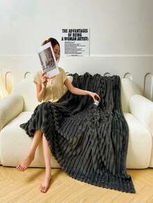 1件装柔软复古风人造毛皮毯 - 沙发和椅子的舒适之选，条纹图案，可机洗，涤纶混纺，四季皆宜，椅套/床罩 | 柔软毯子 | 涤纶混纺，兔子装饰 - 黑色 - 查看 5
