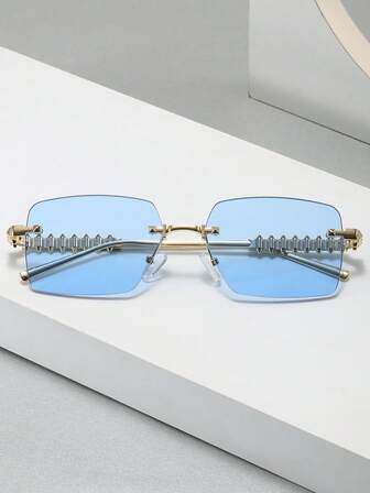 1 Pair Geometric Pattern Casual Copper Alloy Glasses, Frameless Metal Frame, Suitable For Outdoor, Beach, Party, Dining, Fashion Glasses