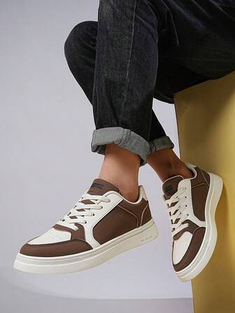 Men's Casual Patchwork Sneakers, Color Block, Suitable For Commuting And Daily Wear, Fashion Choice For Men