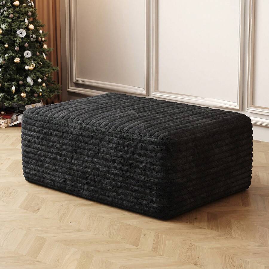 LUCKHAO 37.40"Sofa Ottoman ,No Assembly Required,White(Plush Corduroy Fabric) DIY Sofa Chairs, No Assembly Required Suitable For Balconies, Living Rooms, Bedrooms - 黑色 - 查看 1