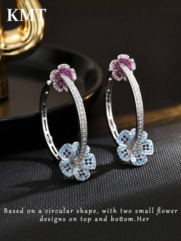 KMT 2 brincos femininos de zircônia cúbica de cobre em formato de coroa de flores, elegantes para joias, noivado, casamento, madrinhas, festas e acessórios para o dia a dia